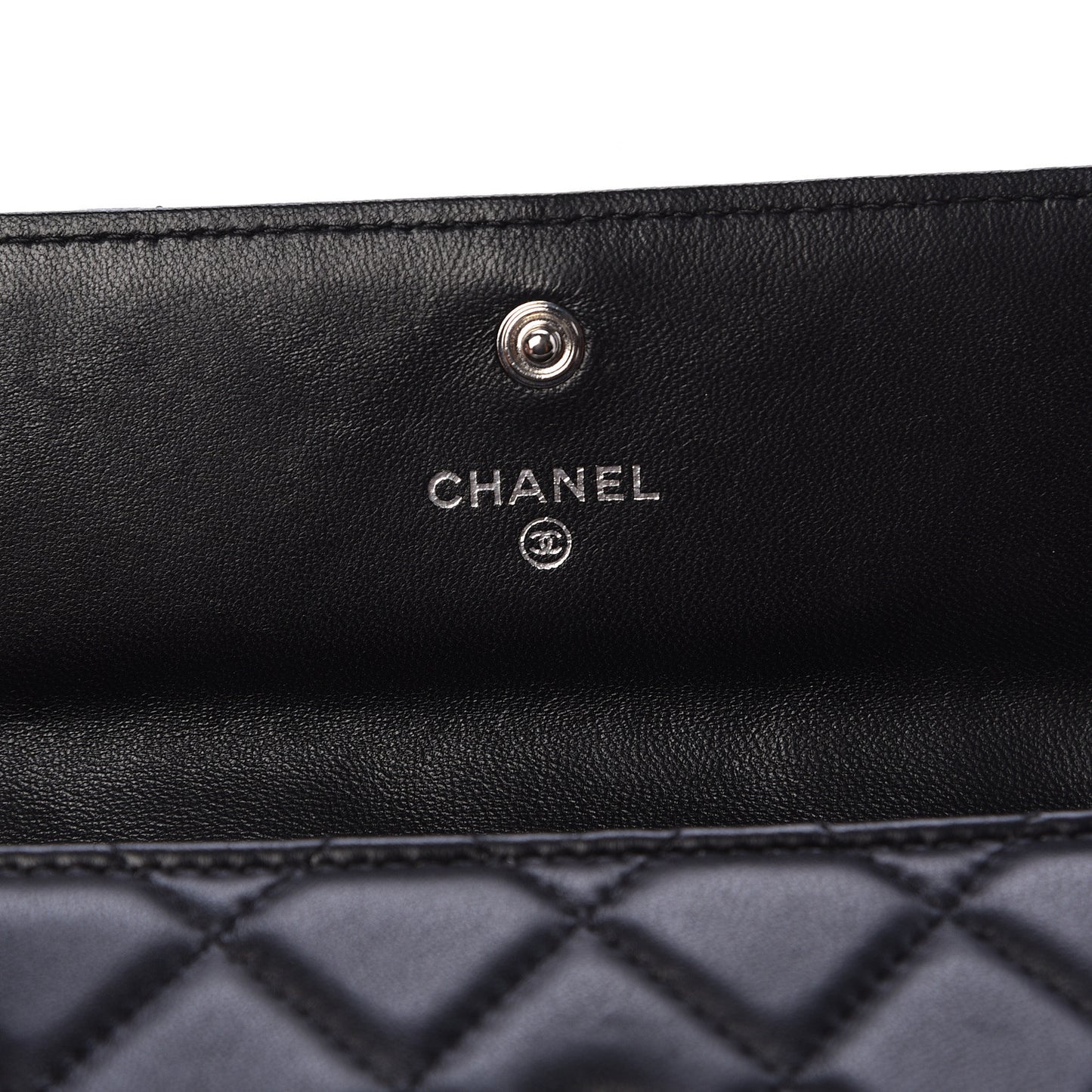 Lambskin Quilted Large Gusset Flap Wallet Black
