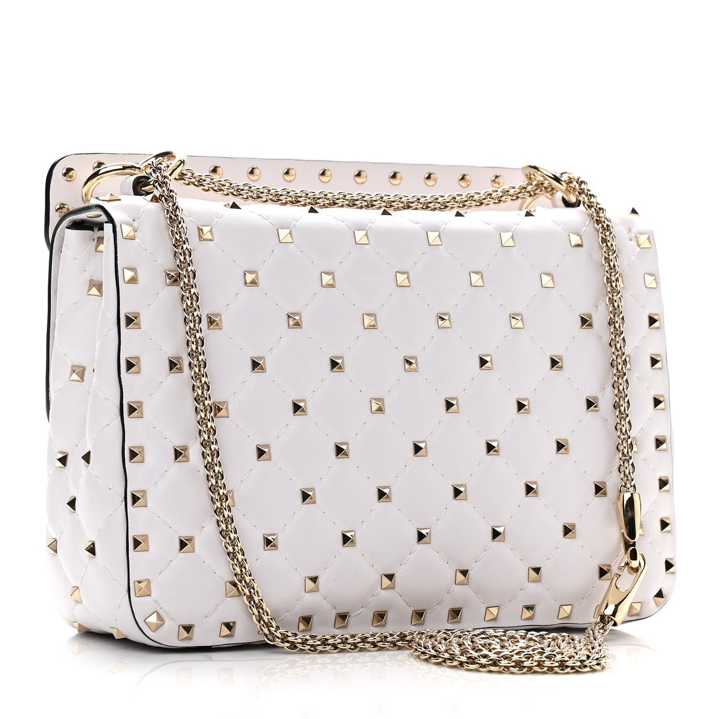 Lambskin VLTN Print Medium Rockstud Spike Shoulder Bag Optic White Black