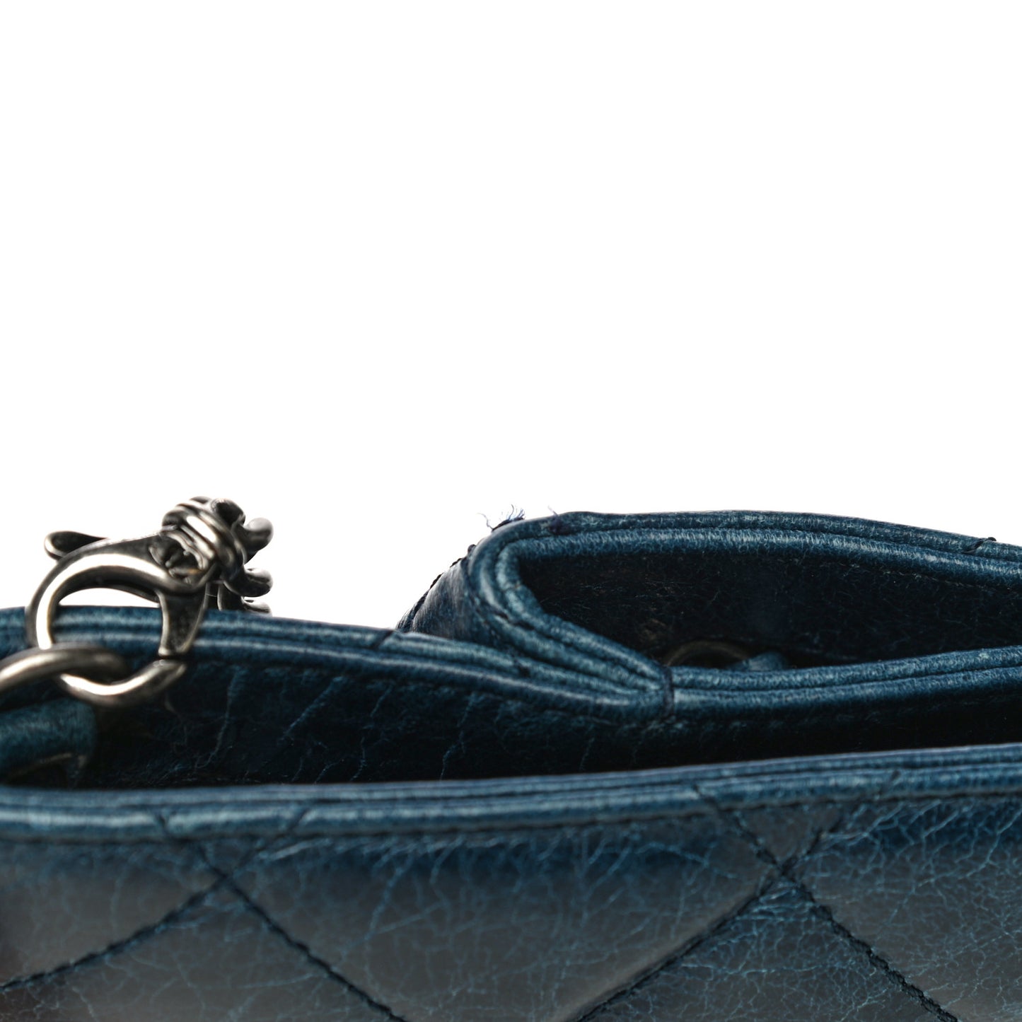 Aged Calfskin Quilted Zip Clutch Blue