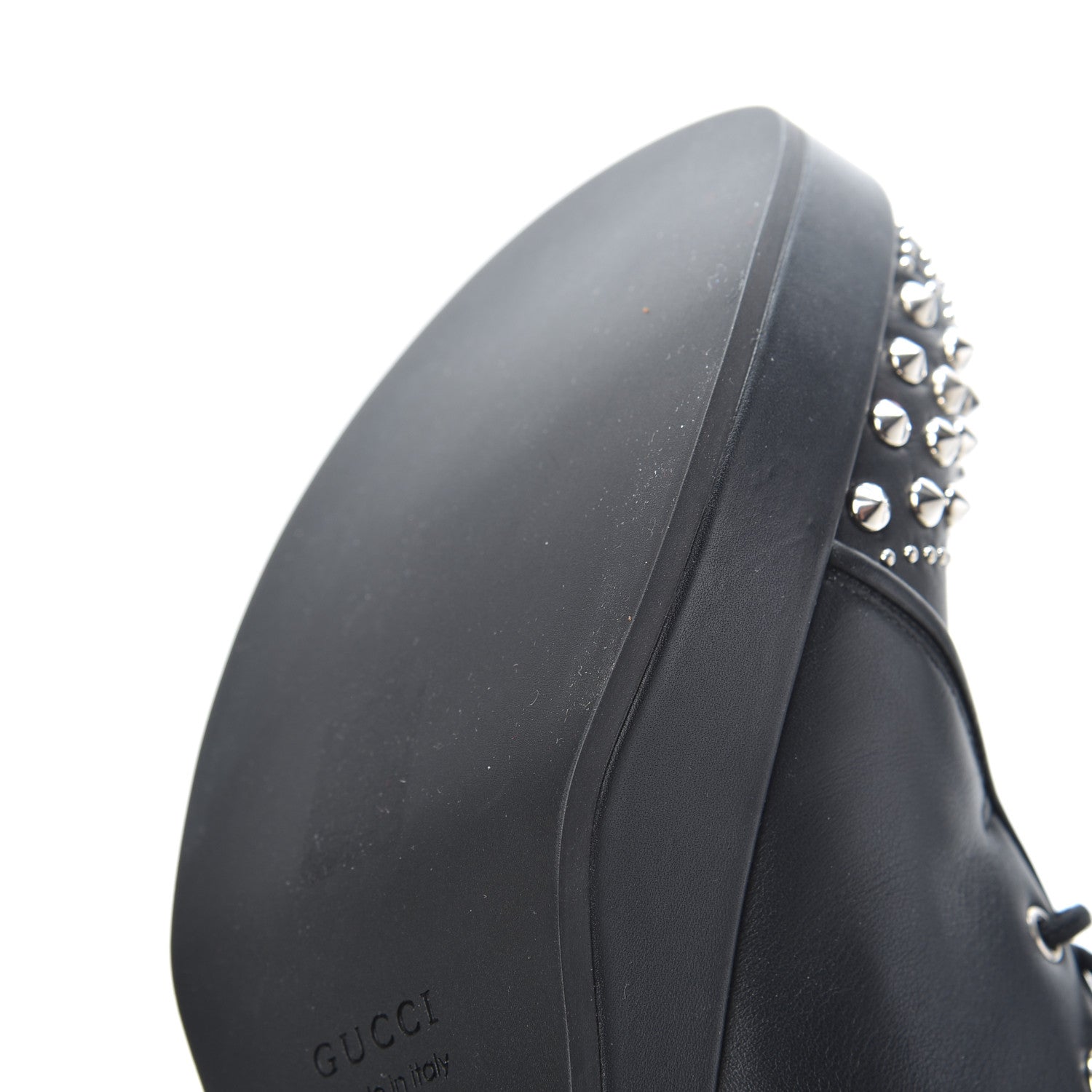 Gucci Calfskin Faux Shearling Studded Victor Ankle Boots 38 Black Mystic White 8 of 11