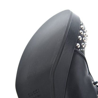 Gucci Calfskin Faux Shearling Studded Victor Ankle Boots 38 Black Mystic White 8 of 11