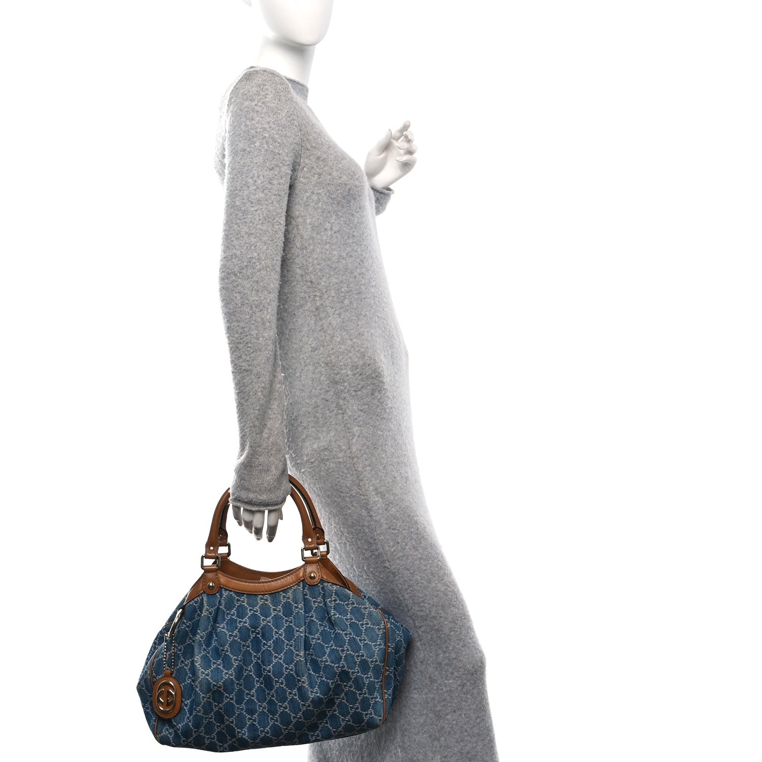 Gucci Denim Monogram Medium Sukey Tote Blue 2 of 11