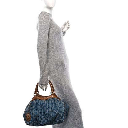 Gucci Denim Monogram Medium Sukey Tote Blue 2 of 11