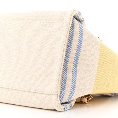 Chanel Striped Canvas Medium Deauville Tote Ecru Blue Yellow 12 of 13