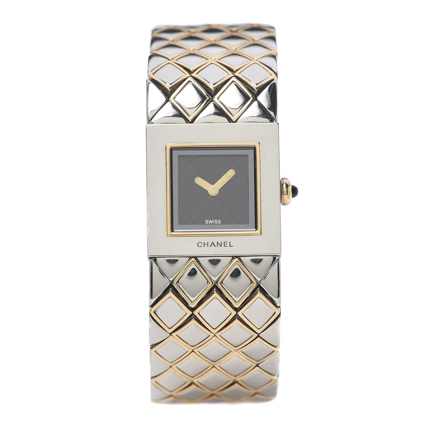 Stainless Steel 19mm Quilted Matelasse Quartz Watch Black Gold