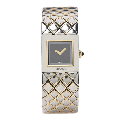Chanel Stainless Steel 19mm Quilted Matelasse Quartz Watch Black Gold 1 of 6