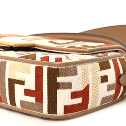 Fendi Canvas Vitello Seta FF Embroidered Baguette Grezzo Soft Gold Multicolor 9 of 9