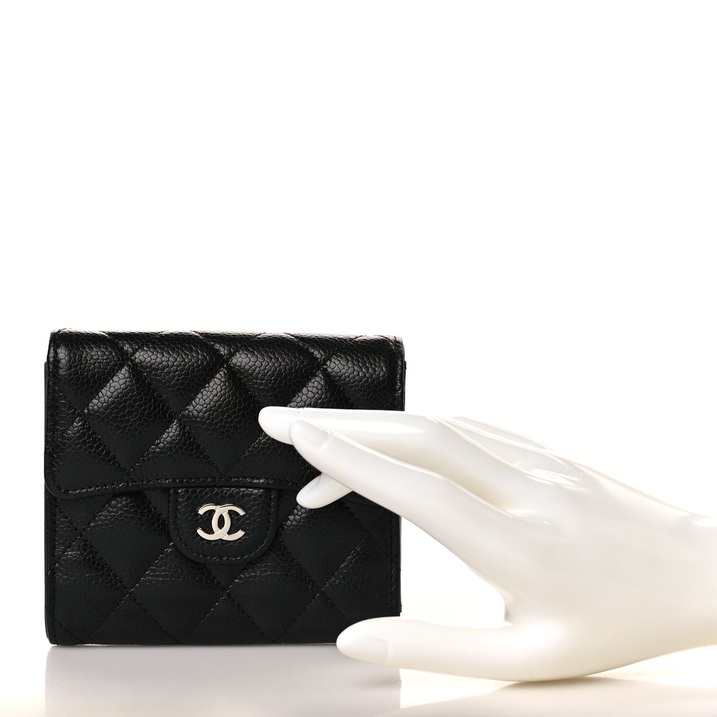 Caviar Quilted Compact Flap Wallet Black
