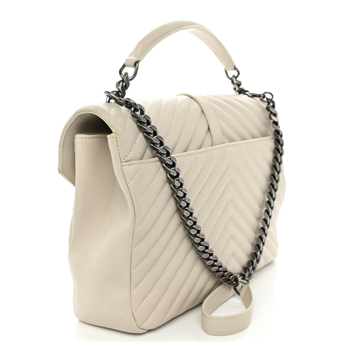 Saint Laurent Sheepskin Matelasse Large Monogram College Satchel Light Grey 3 of 16