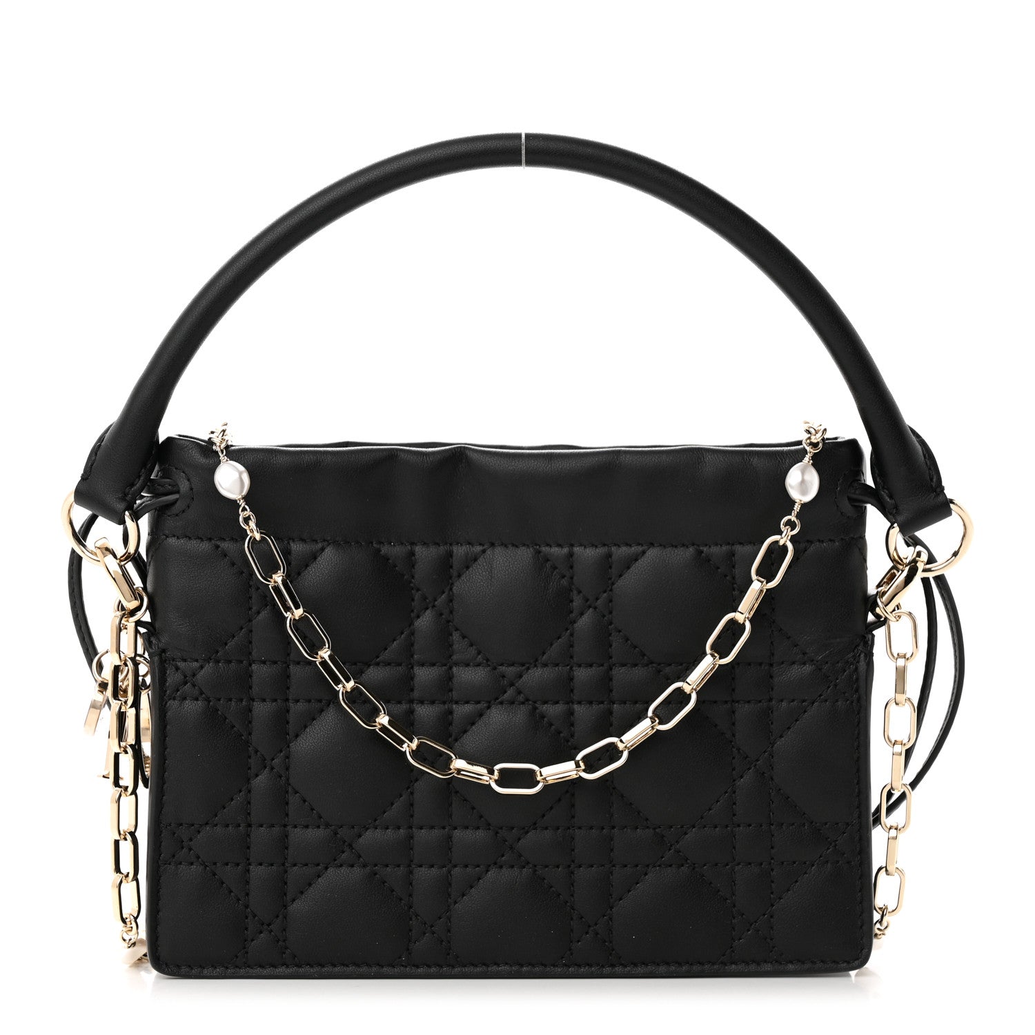 Christian Dior Lambskin Cannage Mini Top Handle Drawstring Bag Black 1 of 12