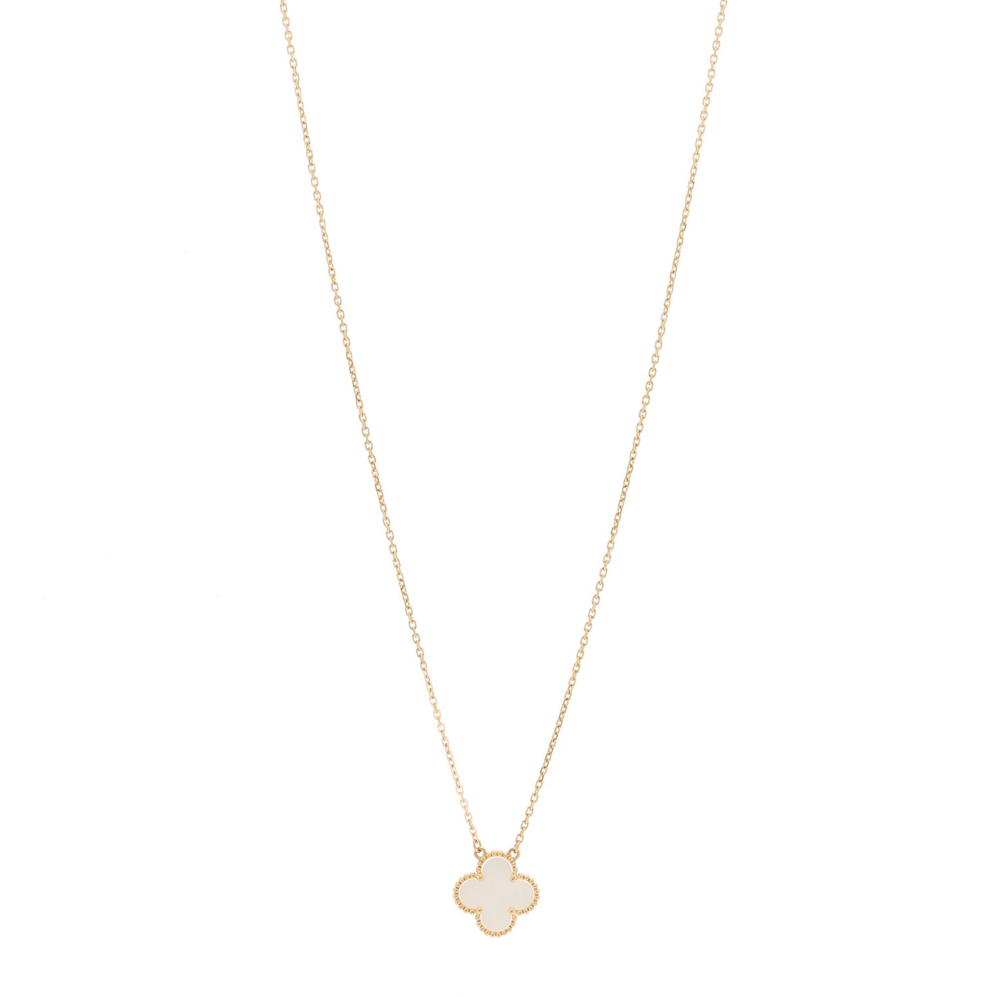 18K Yellow Gold Mother of Pearl Vintage Alhambra Pendant Necklace