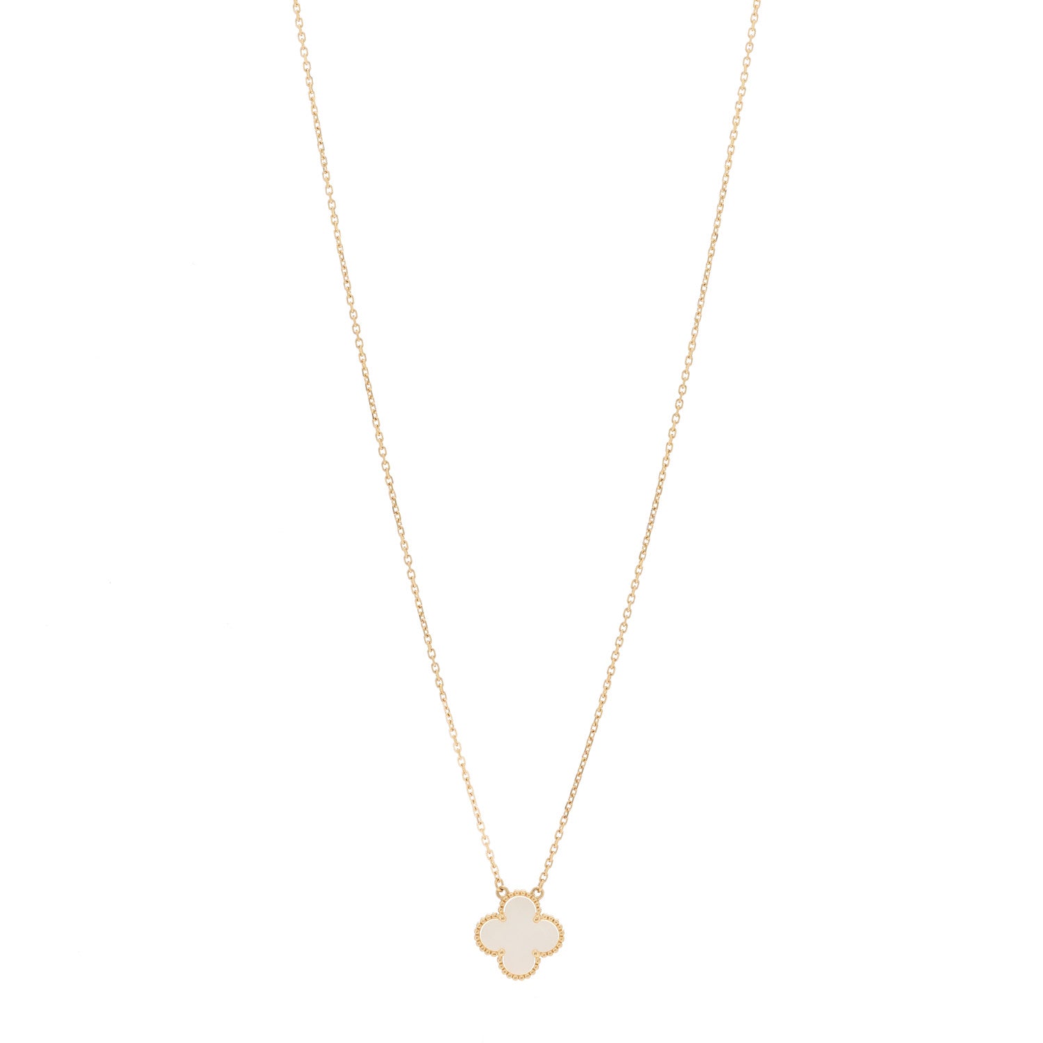 Van Cleef & Arpels 18K Yellow Gold Mother of Pearl Vintage Alhambra Pendant Necklace 1 of 5