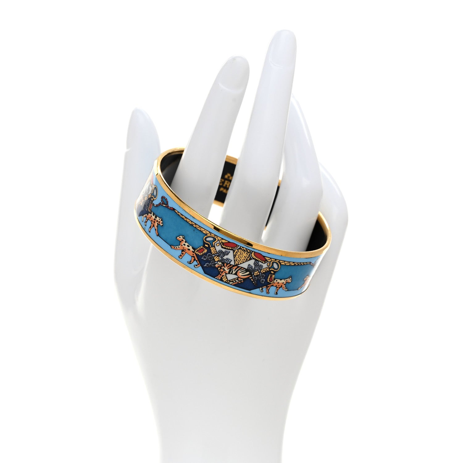 Hermes Enamel Printed Wide Snow Leopards Bracelet 65 2 of 5