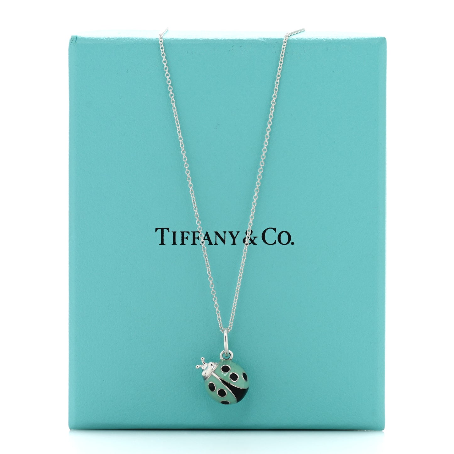 Sterling Silver Enamel Ladybug Pendant Necklace Blue Black