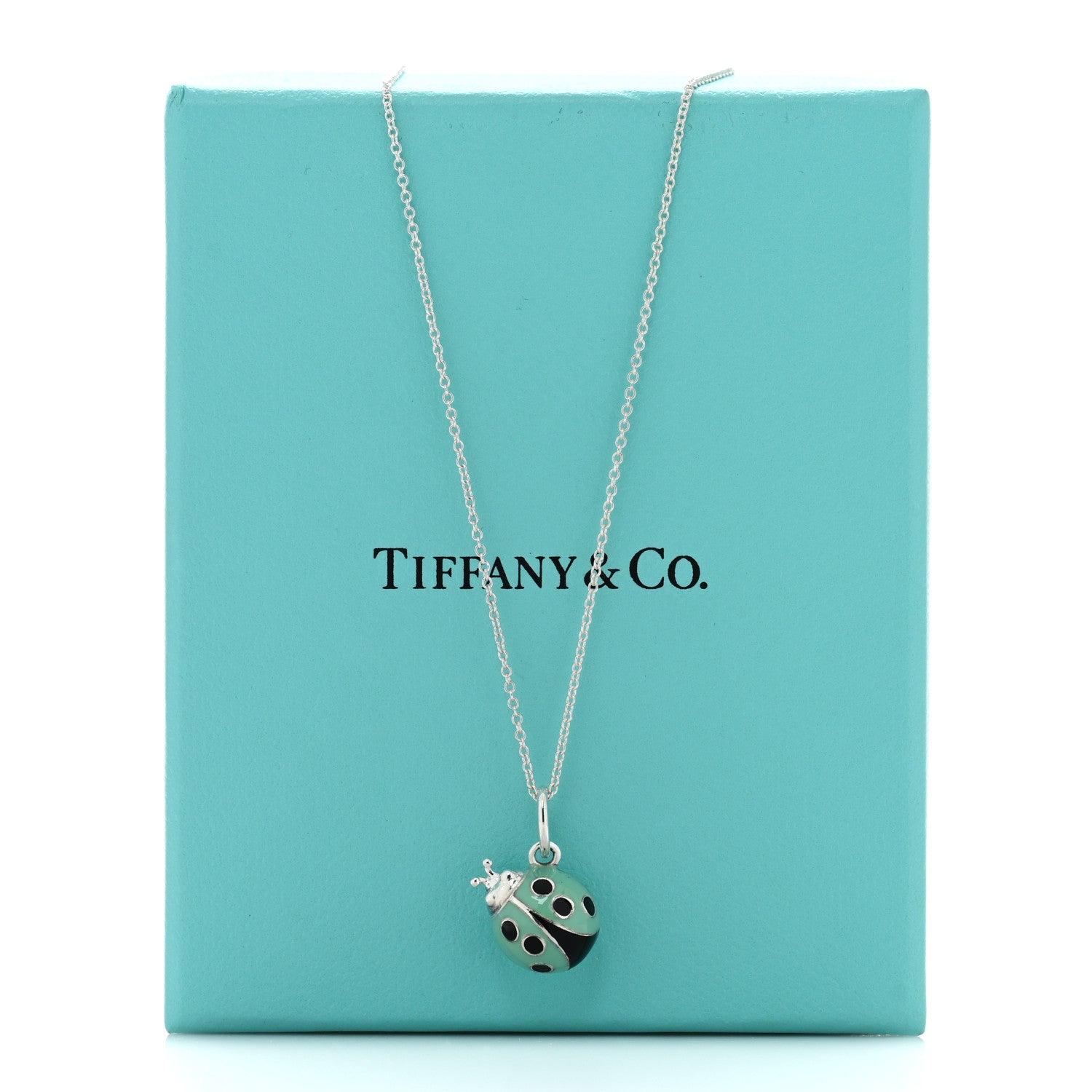 Tiffany Sterling Silver Enamel Ladybug Pendant Necklace Blue Black 5 of 5