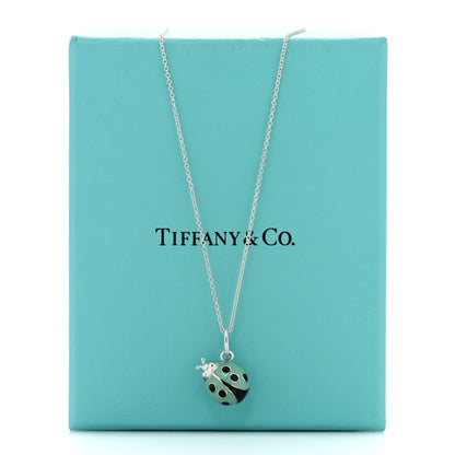 Tiffany Sterling Silver Enamel Ladybug Pendant Necklace Blue Black 5 of 5