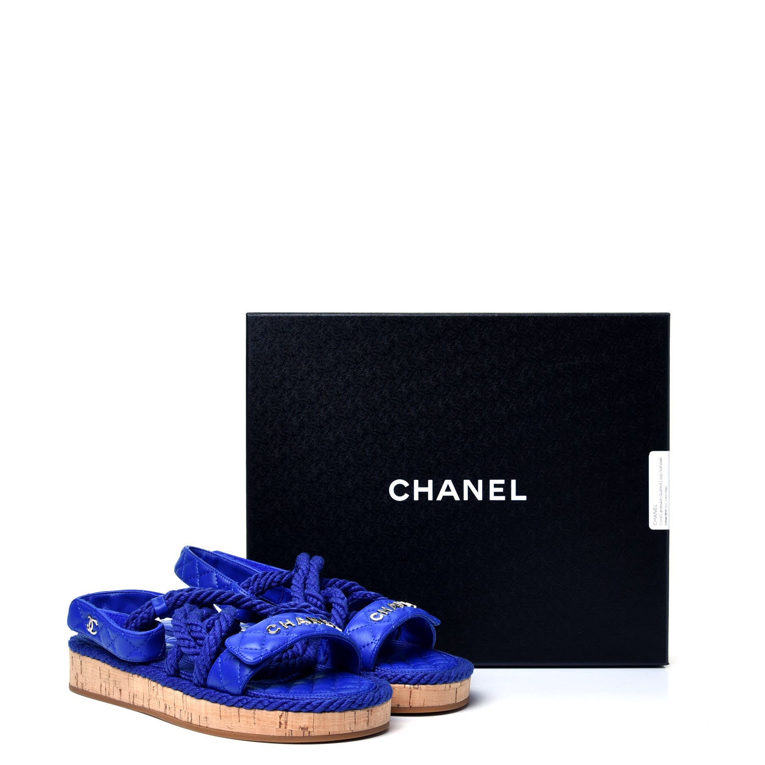 Chanel Cord Lambskin Quilted Logo Sandals 39 Blue 10 of 10