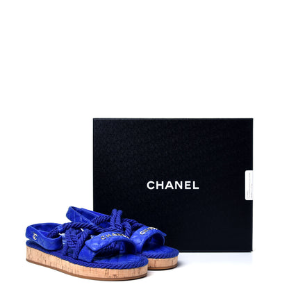 Chanel Cord Lambskin Quilted Logo Sandals 39 Blue 10 of 10