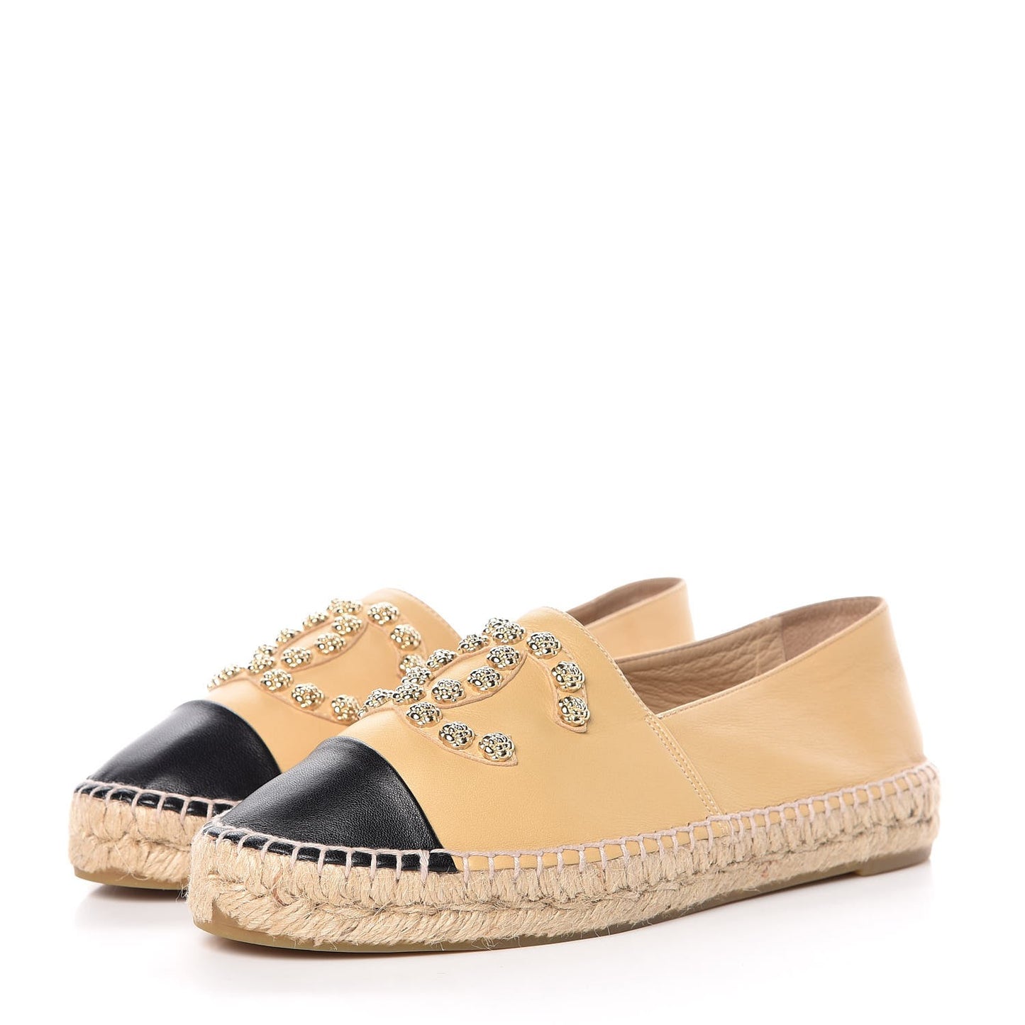 Lambskin Camellia CC Espadrilles 39 Beige Black