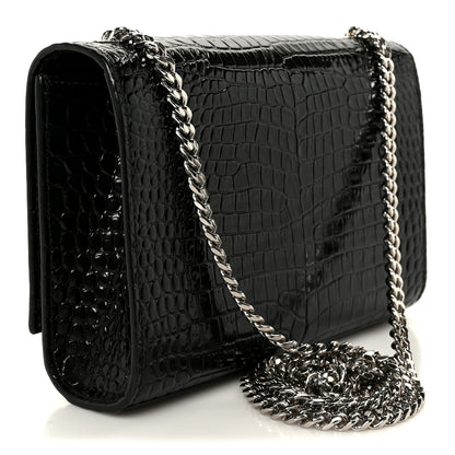 Saint Laurent Calfskin Crocodile Embossed Small Classic Monogram Kate Tassel Satchel Black 3 of 12