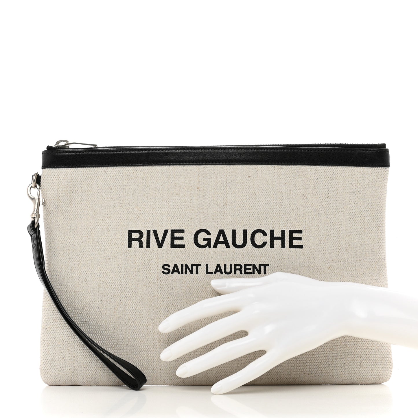 Linen Canvas Rive Gauche Zipped Pouch Optic White
