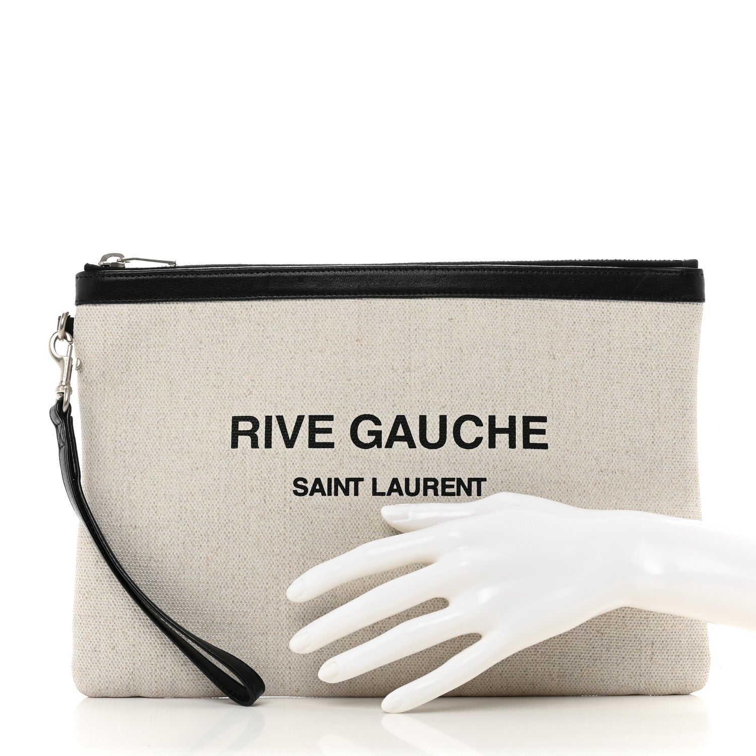 Saint Laurent Linen Canvas Rive Gauche Zipped Pouch Optic White 2 of 9