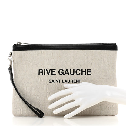 Saint Laurent Linen Canvas Rive Gauche Zipped Pouch Optic White 2 of 9