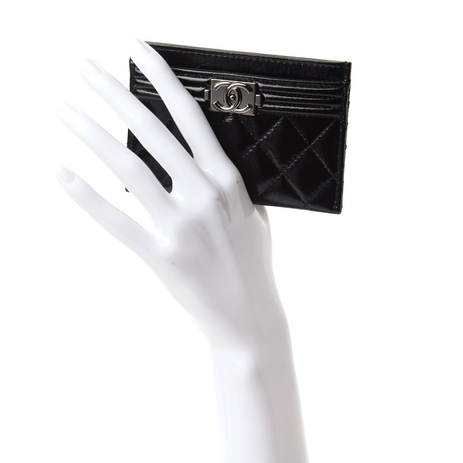 Chanel Glazed Calfskin Quilted Boy Card Holder Black 2 of 8