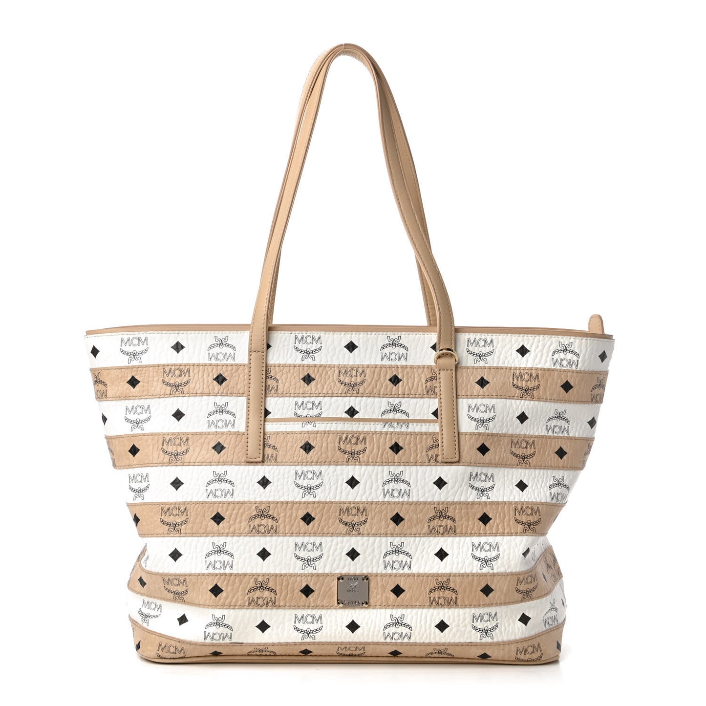 Visetos Striped Medium Anya Shopper Tote White Beige