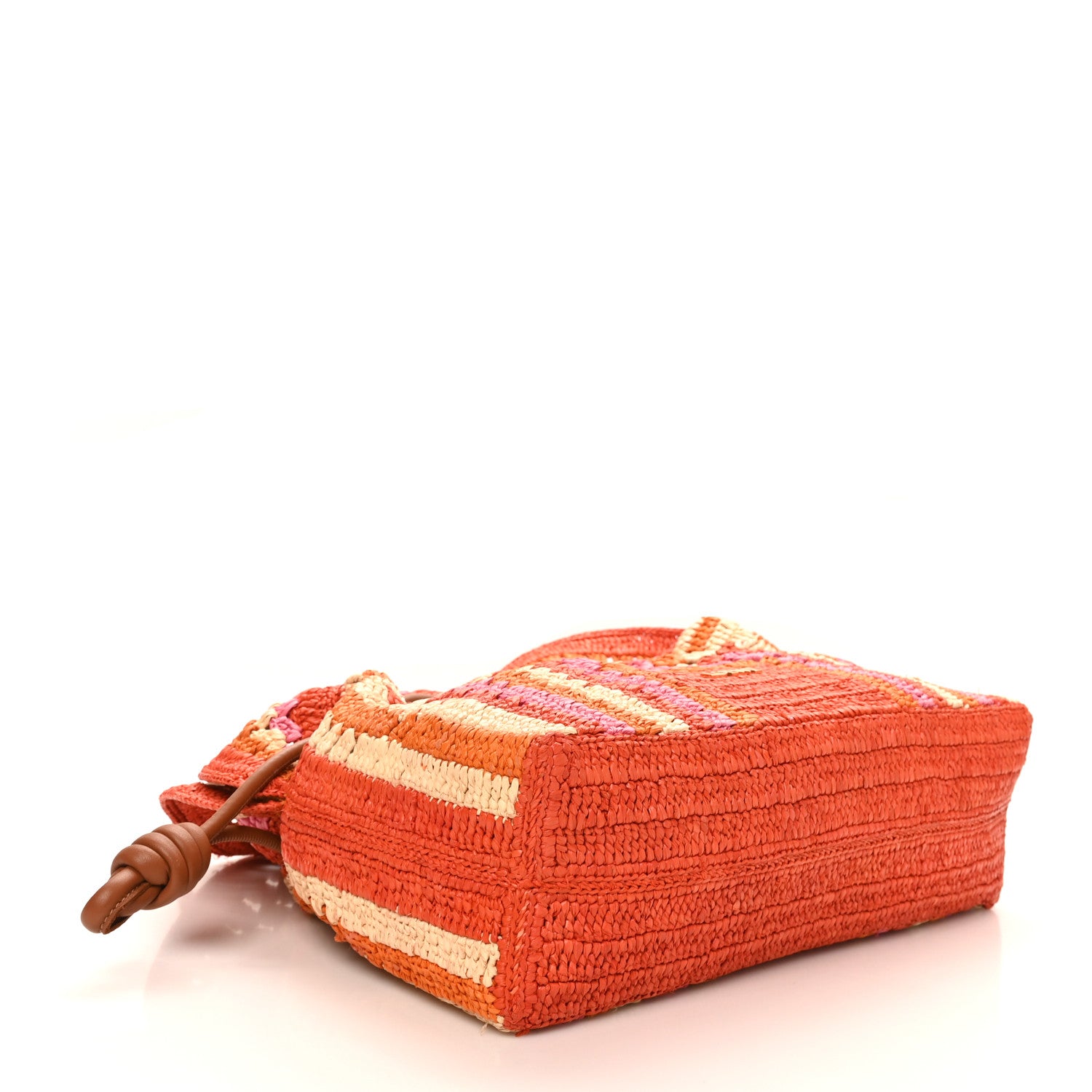 Loewe X PAULA'S IBIZA Raffia Striped Medium Flamenco Knot Clutch Bright Orange Pink 4 of 9