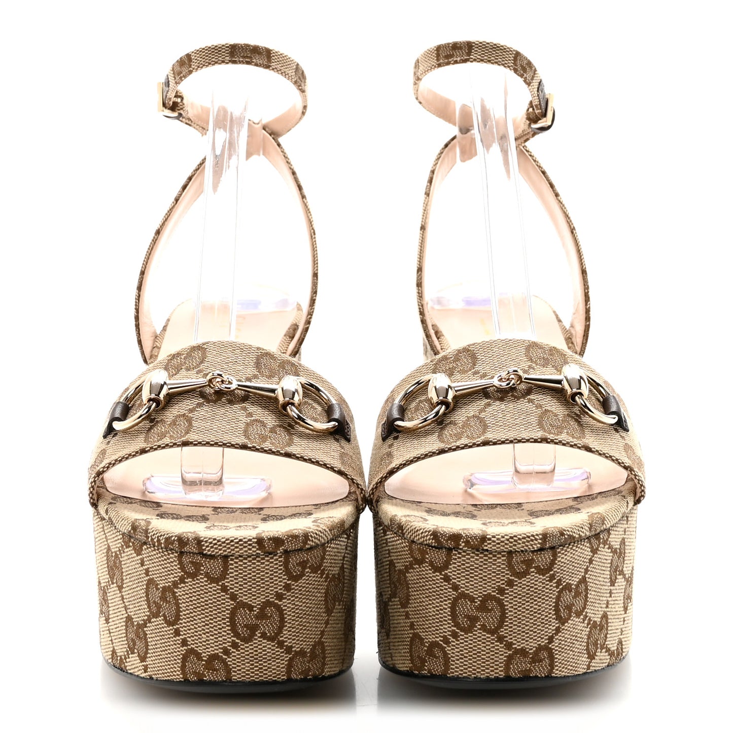 Monogram Nappa Chalotte Horsebit Ankle Strap 75mm Flatform Sandals 37.5 Beige Ebony