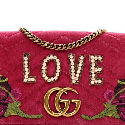 Gucci Velvet Matelasse Love Embroidered GG Marmont Mini Bag Light Raspberry Rose 5 of 9