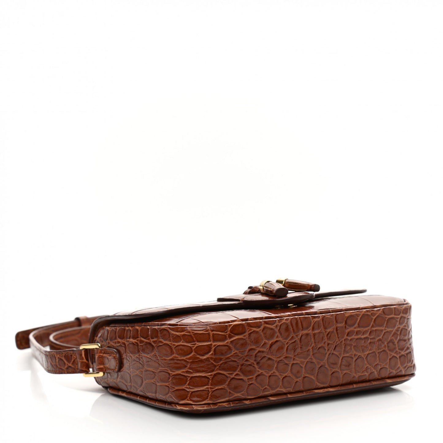 Calfskin Crocodile Embossed Medium Tassel Bag Tan