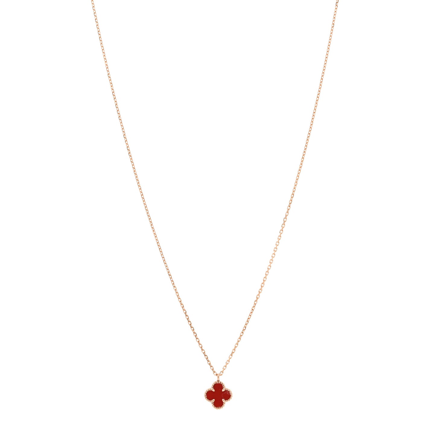 18K Rose Gold Carnelian Sweet Alhambra Pendant Necklace