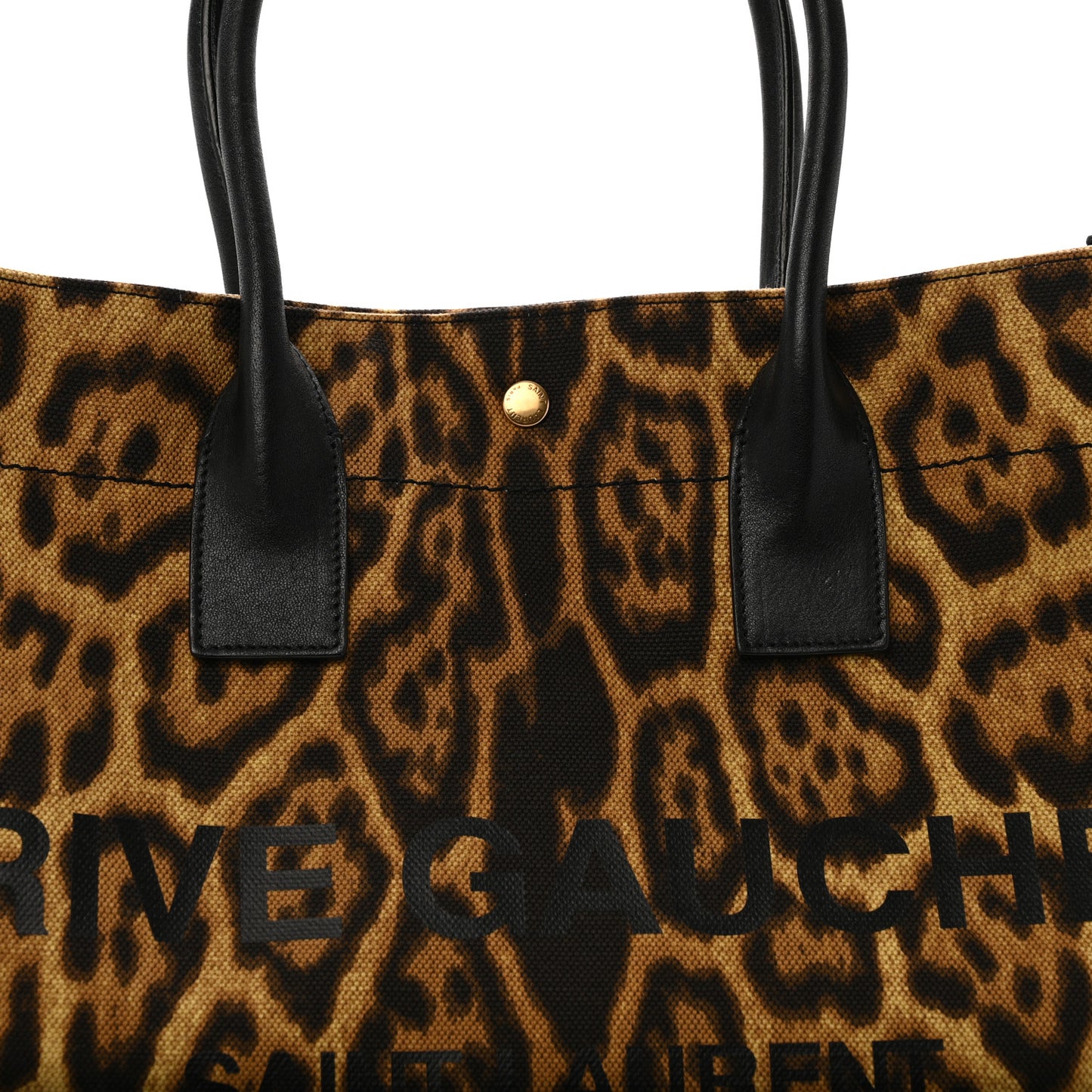 Canvas Calfskin Leopard Print Rive Gauche Noe Tote Natural Black