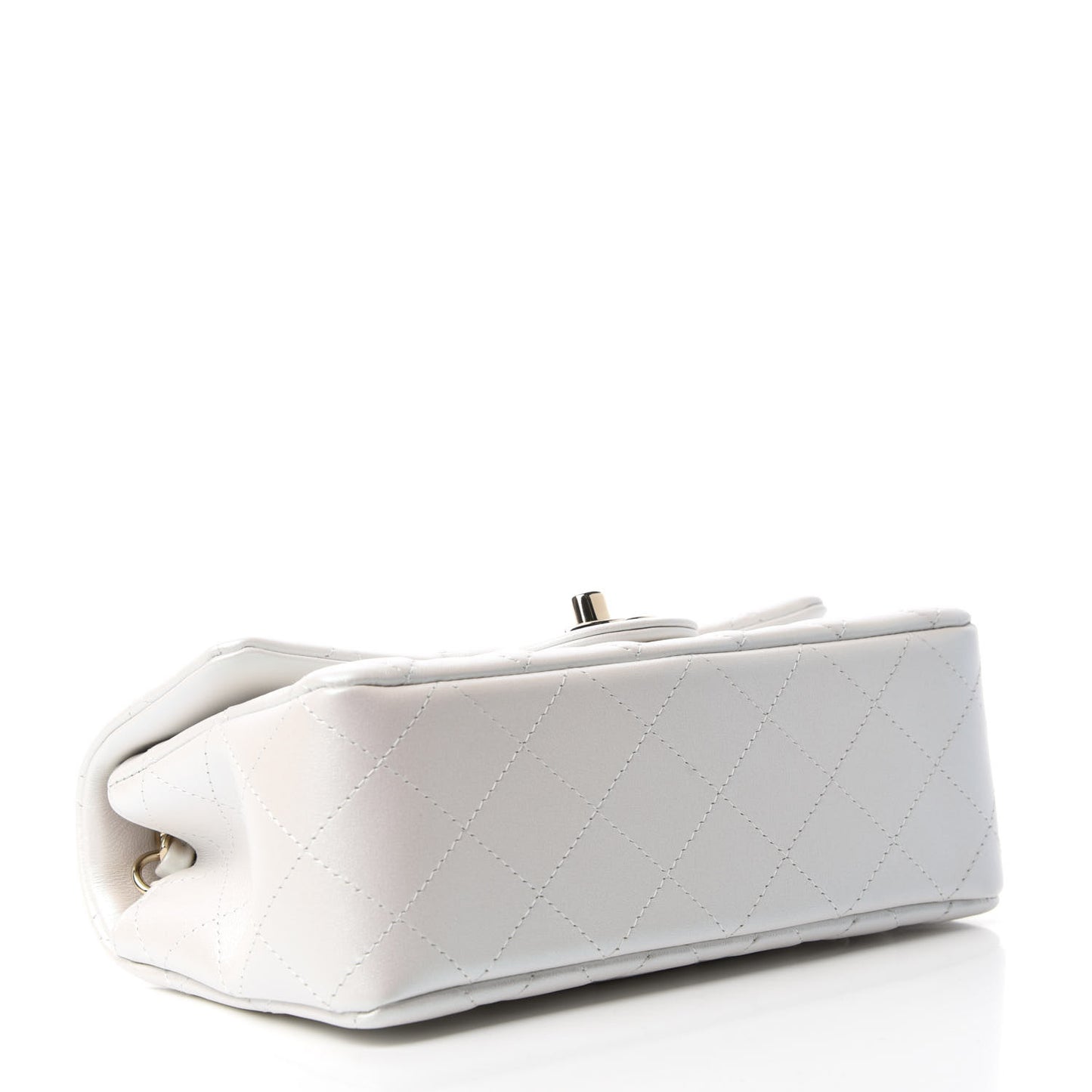 Iridescent Calfskin Quilted Mini Rectangular Flap White