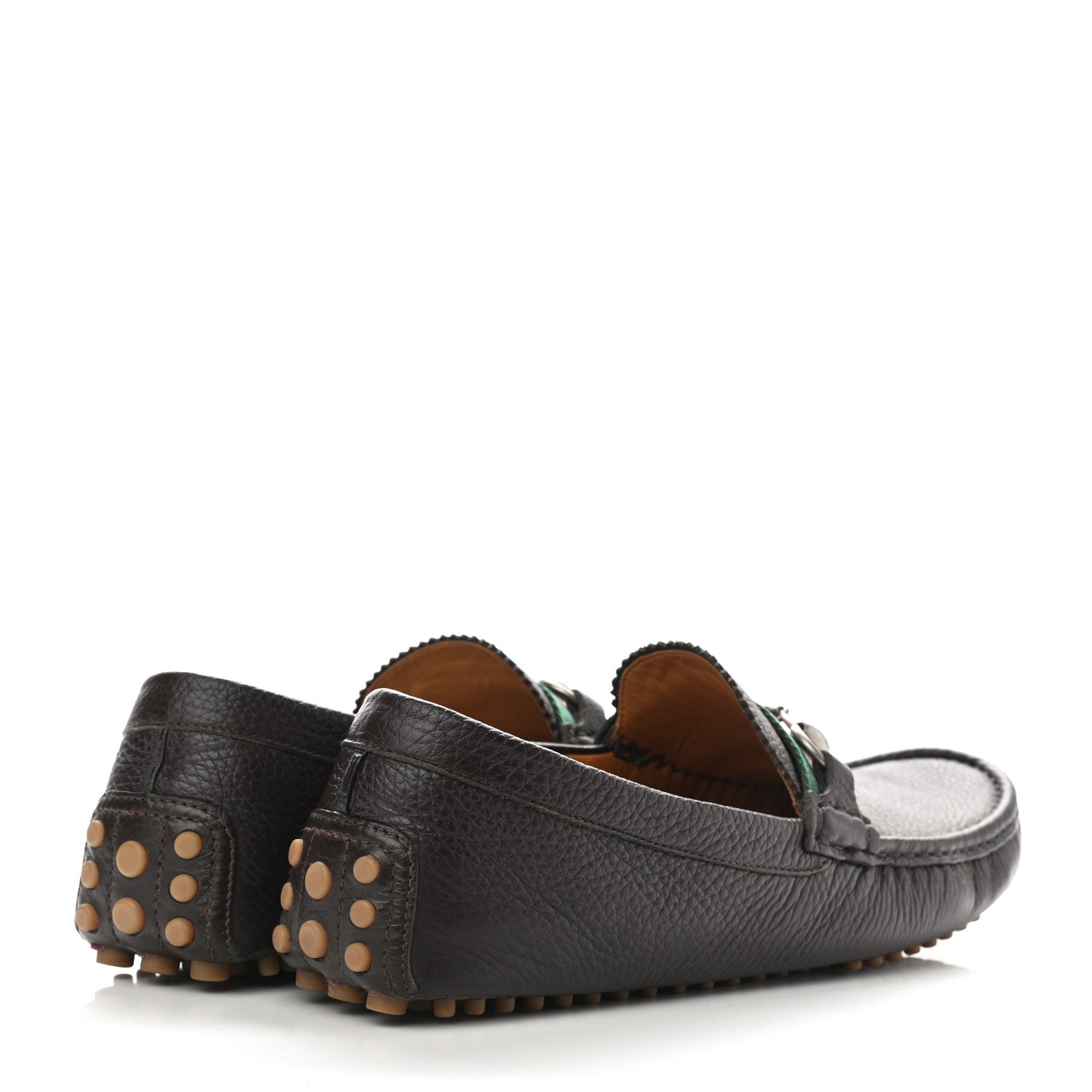 Gucci Calfskin Web Mens Horsebit Driver Loafers 8 Cocoa 4 of 9