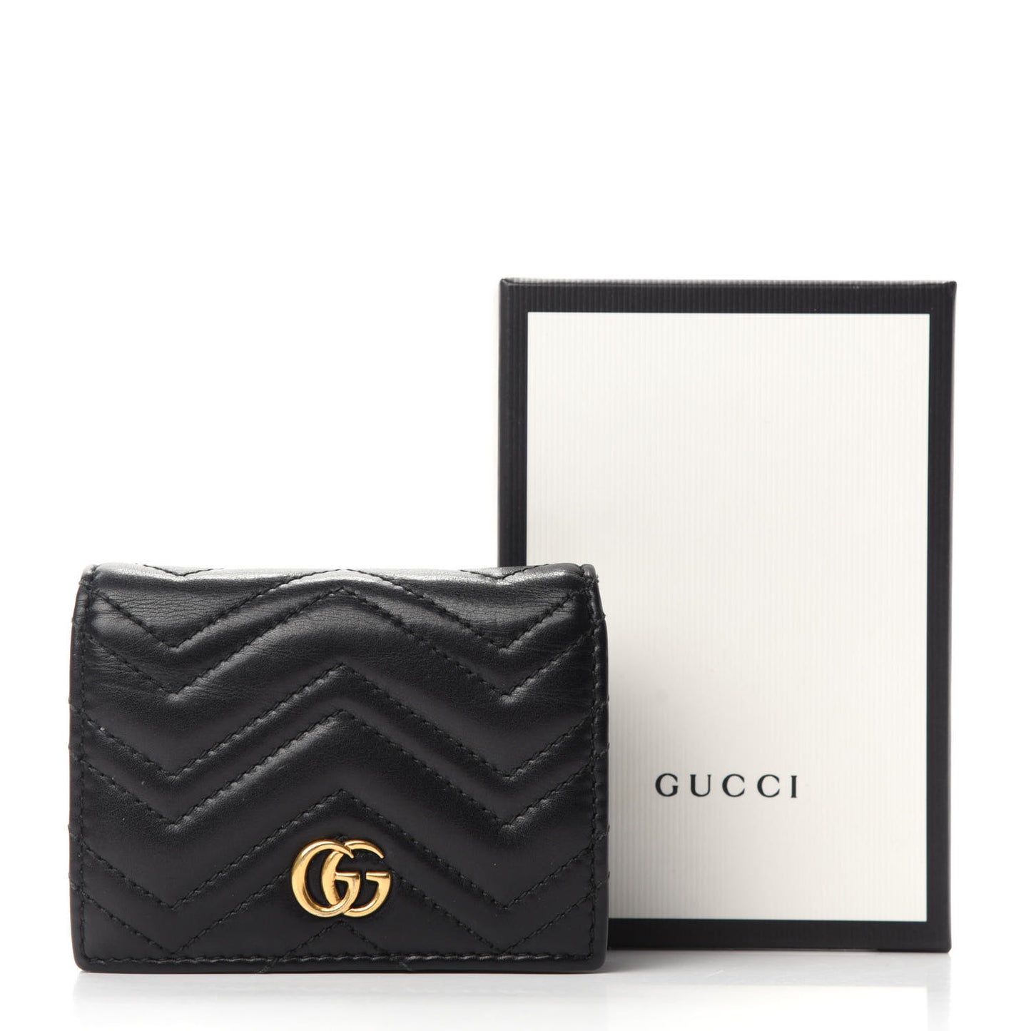 Calfskin Matelasse GG Marmont Card Case Wallet Black