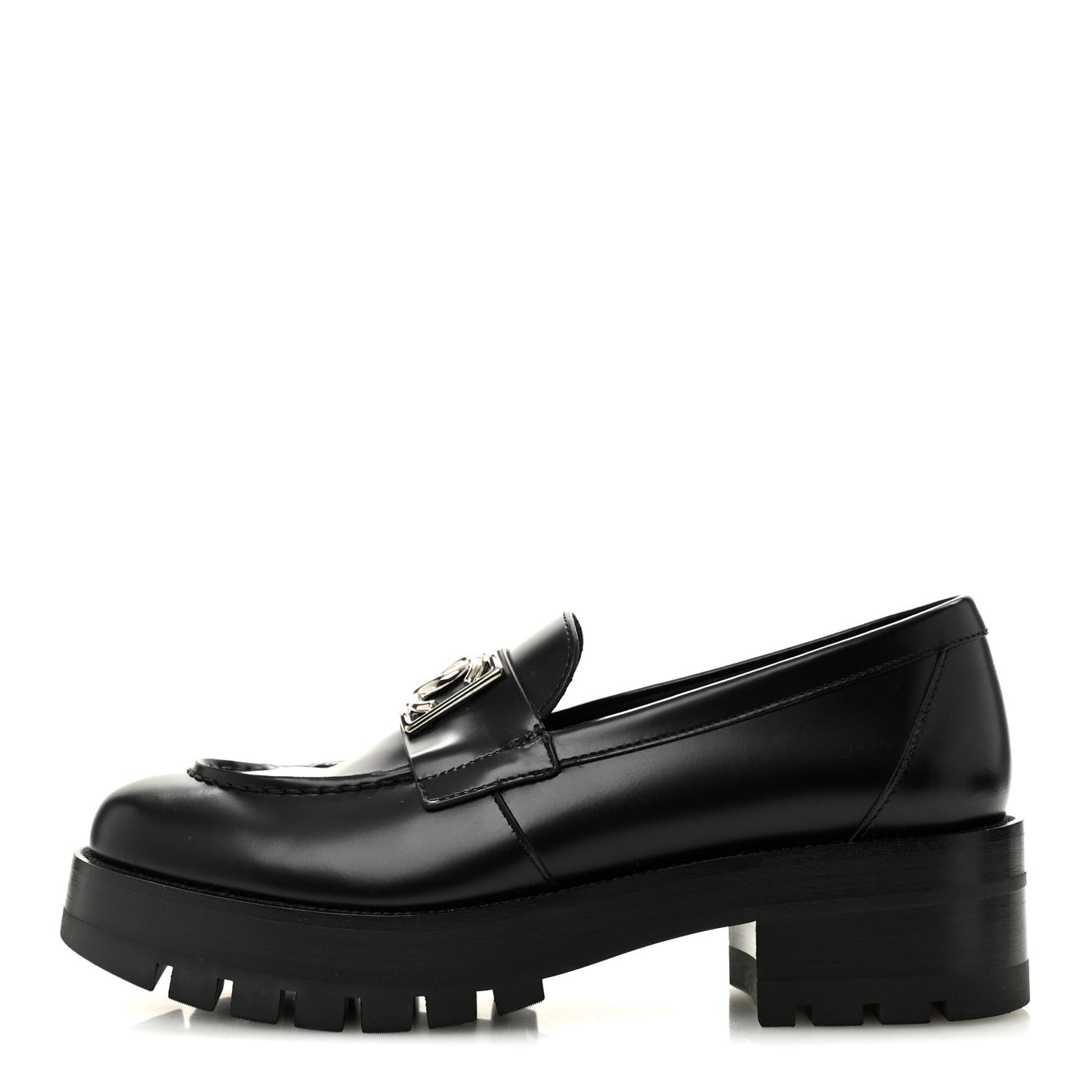Calfskin Metal CC Loafers 38.5 Black