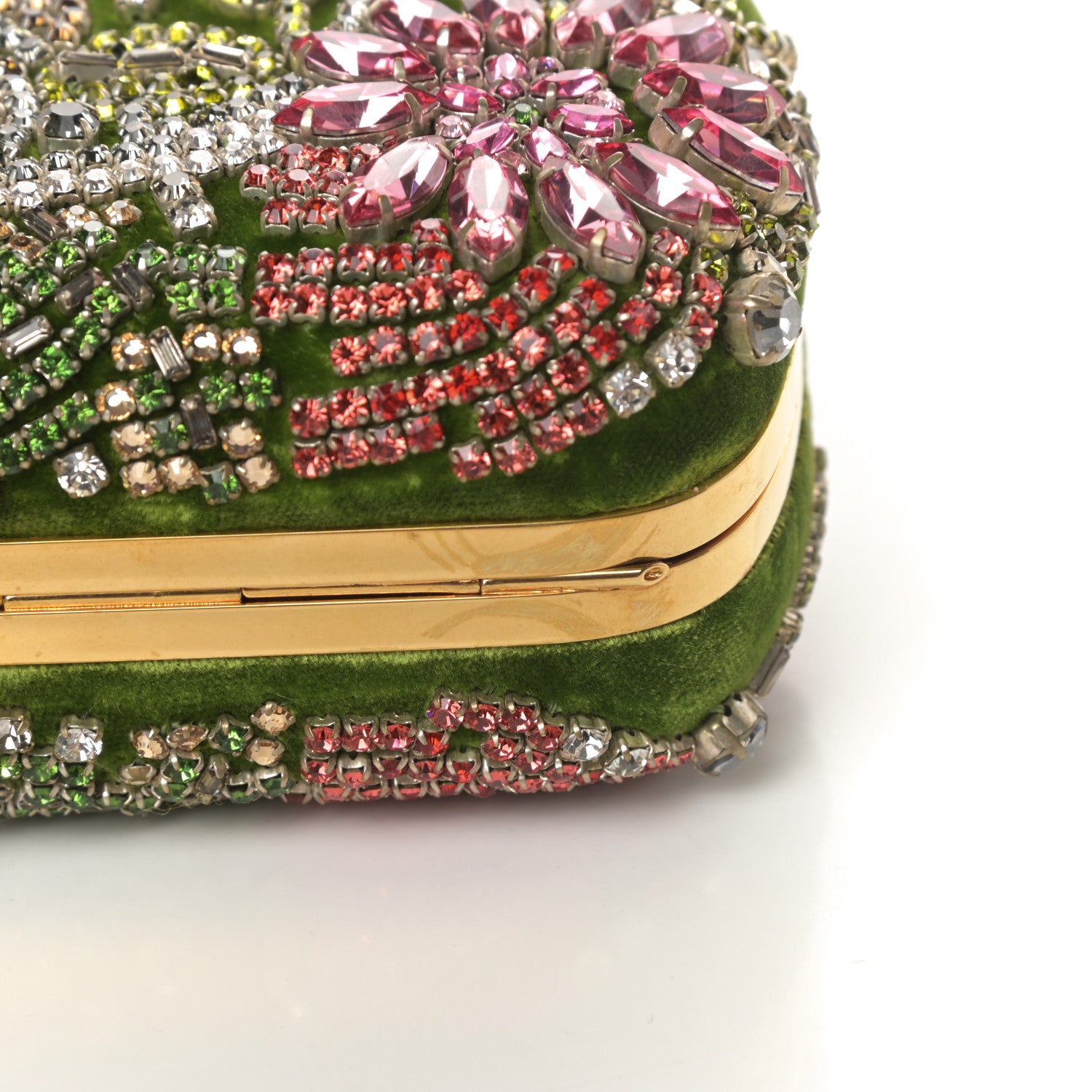 Alexander McQueen Velvet Embroidered Flower Queen and King Skull Box Chain Clutch Green Multicolor 11 of 13