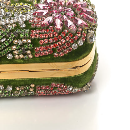 Alexander McQueen Velvet Embroidered Flower Queen and King Skull Box Chain Clutch Green Multicolor 11 of 13