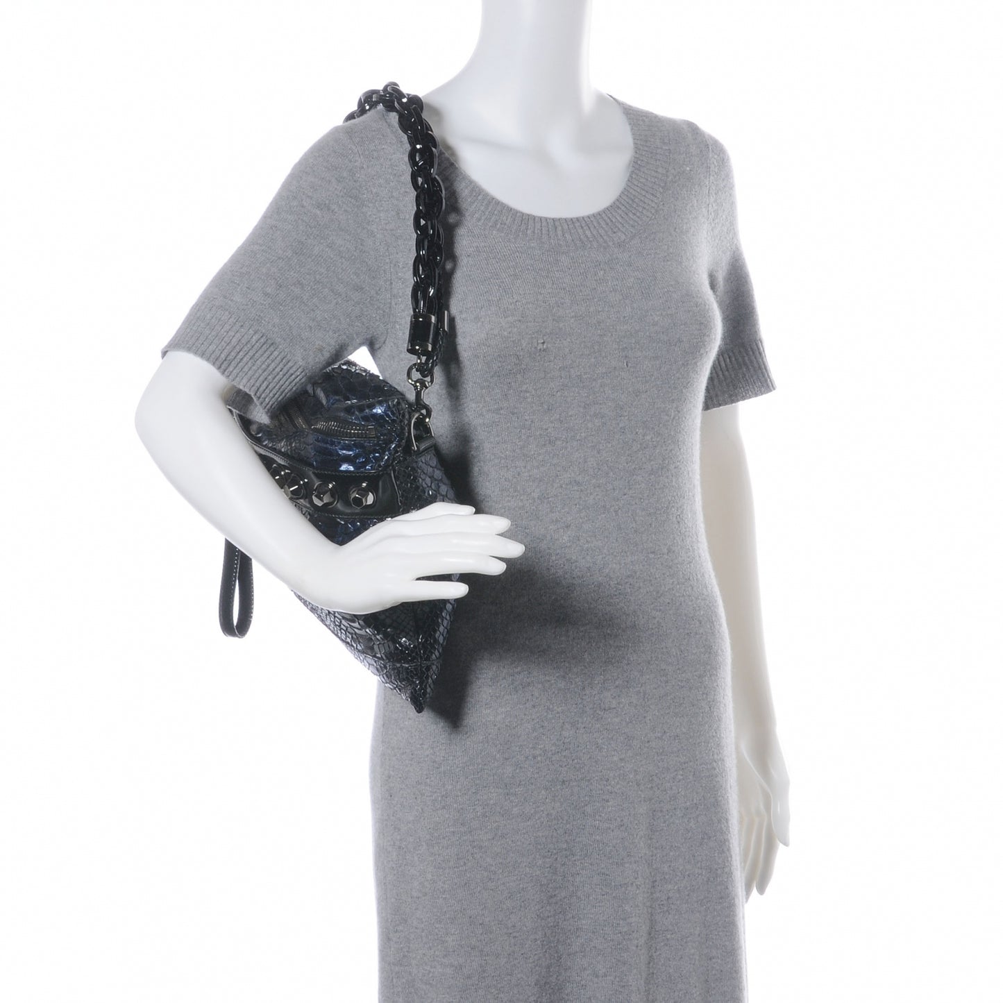 Python Metal Studs Clutch Metallic Blue