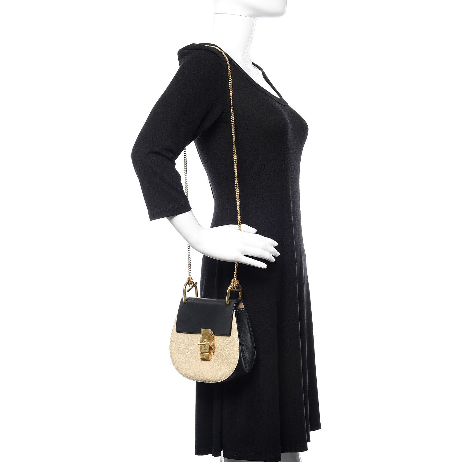 Chloe Grained Calfskin Lambskin Mini Bi-Color Drew Shoulder Bag Ivory Black 2 of 9