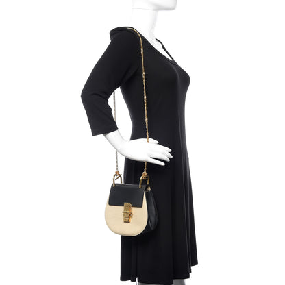 Chloe Grained Calfskin Lambskin Mini Bi-Color Drew Shoulder Bag Ivory Black 2 of 9