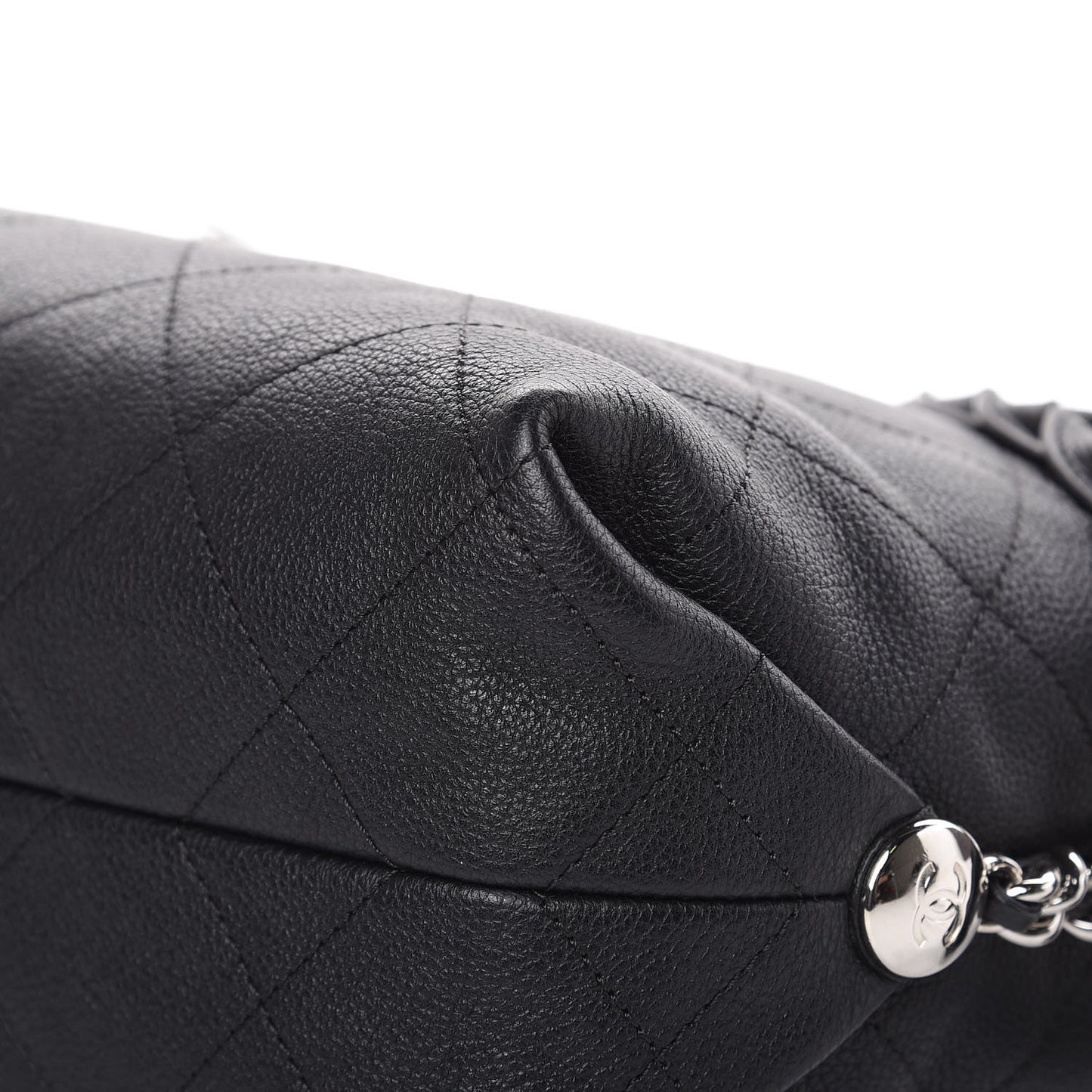 Grained Calfskin Stitched Medium Braided With Style Hobo Black