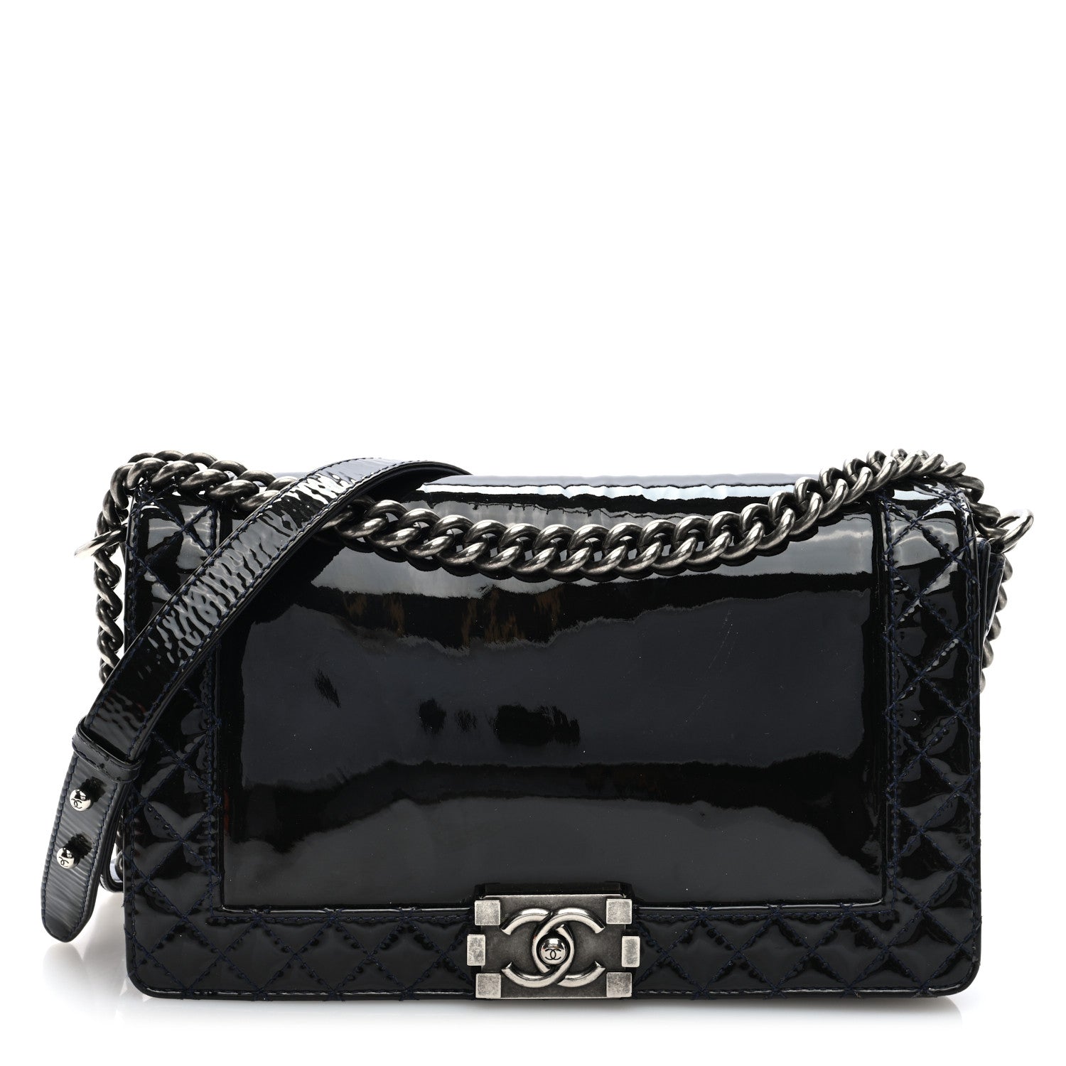 Chanel Patent New Medium Boy Reverso Flap Black 1 of 10