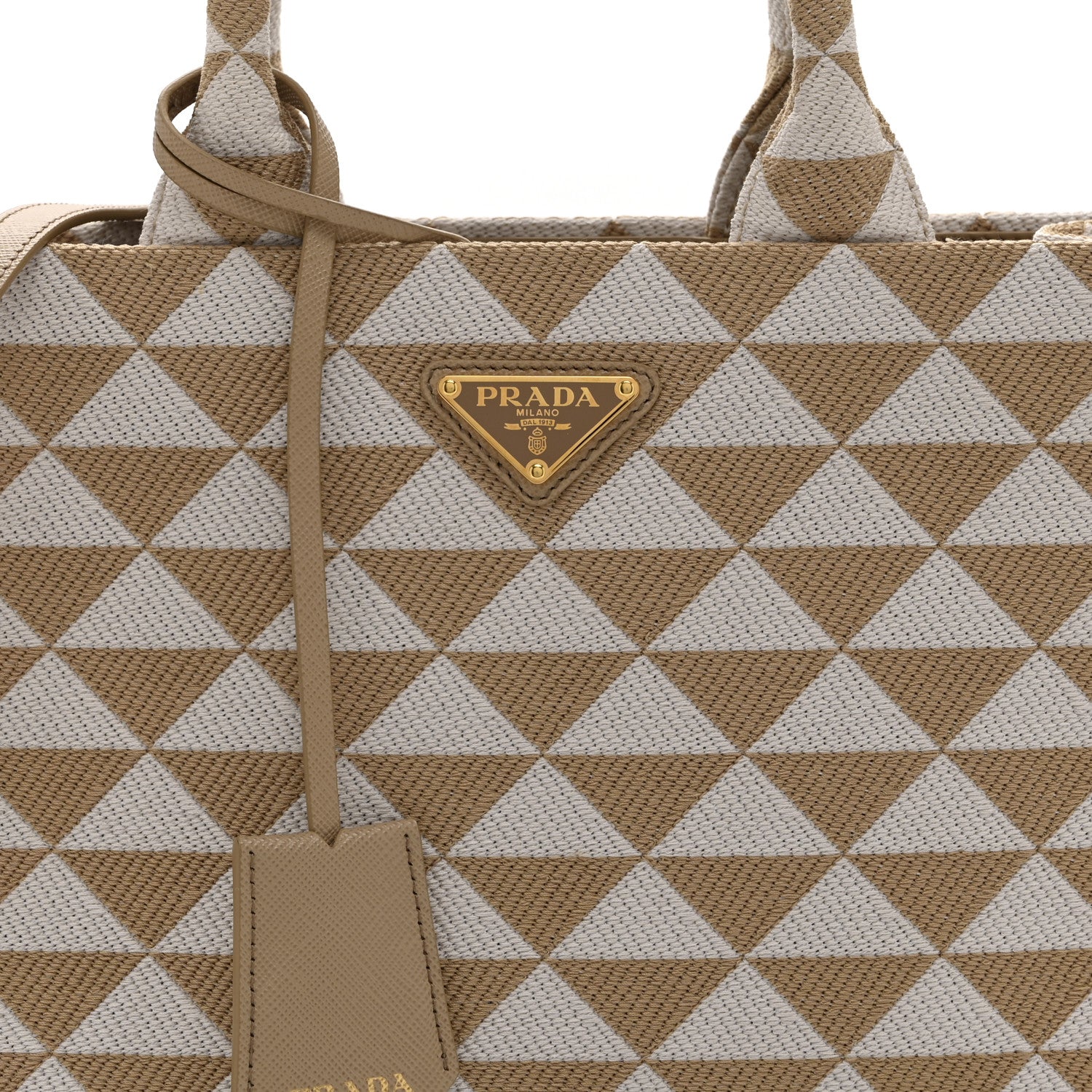 Prada Jacquard Saffiano Triangolo Symbole Embroidered Small Tote Corda Talco 8 of 10