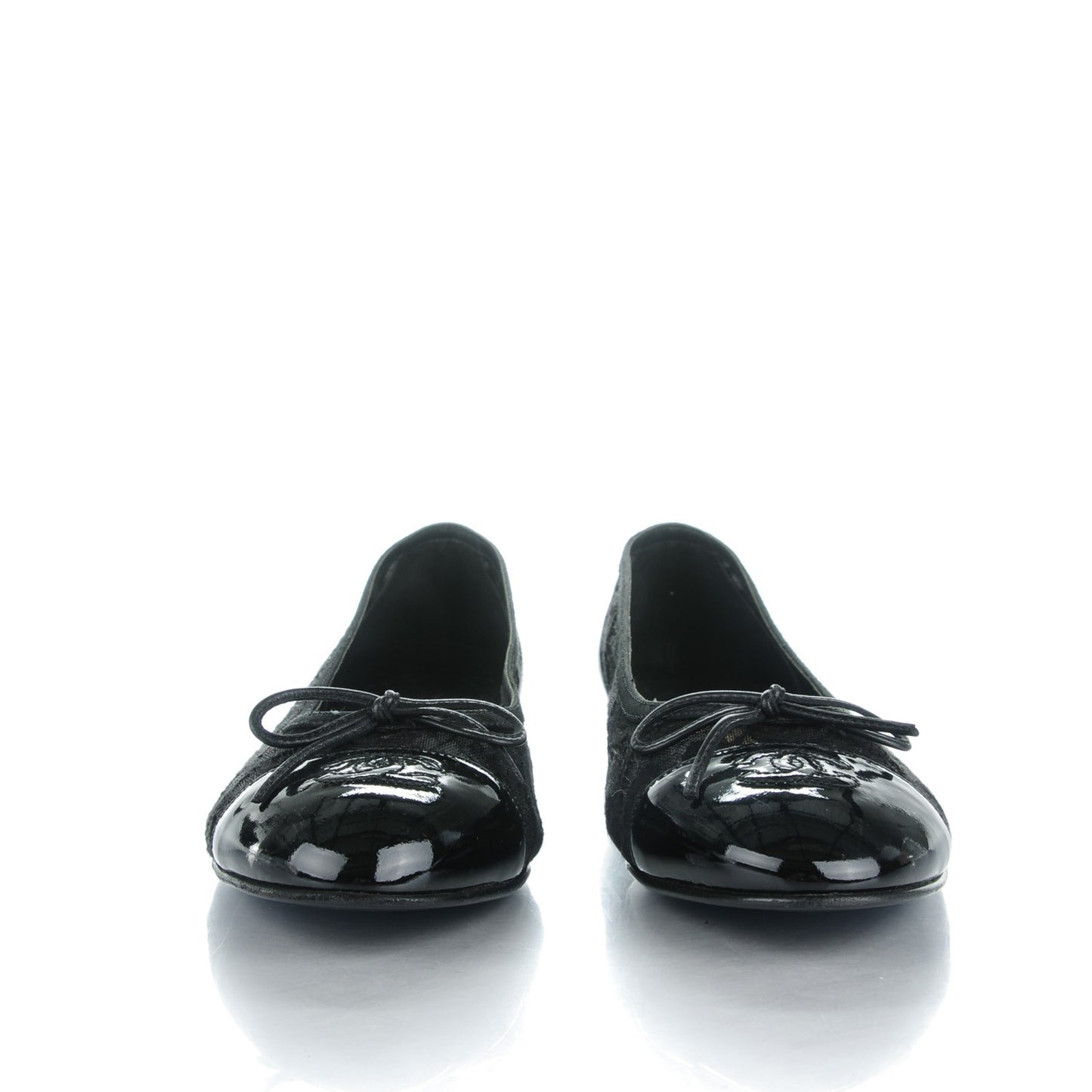 Lace Patent Calfskin Cap Toe CC Ballerina Flats 39.5 Black