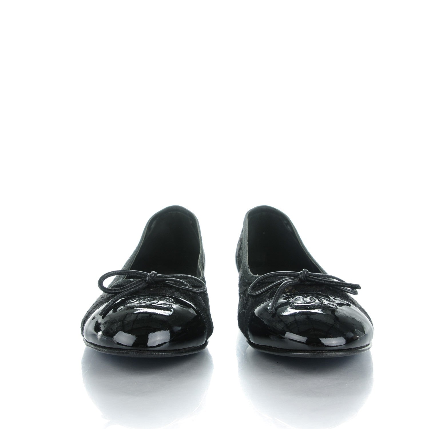 Chanel Lace Patent Calfskin Cap Toe CC Ballerina Flats 39.5 Black 2 of 8