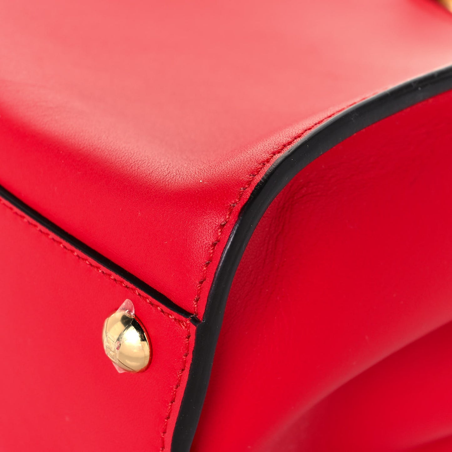 Vitello Seta Canvas FF Embroidered Mini Peekaboo Iconic Satchel Rosso Cardinale Multicolor